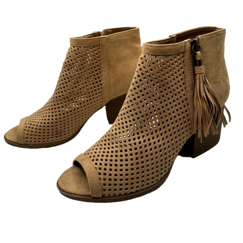 Women's Tan Peep Toe Ankle Bootie Size: 9 - Picture 2 of 6